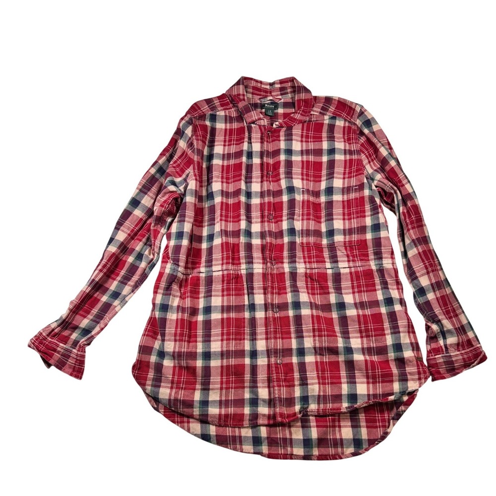 Roots Canada Plaid Long Sleeve Button Up Shirt Size L Red Cabincore Gorpcore